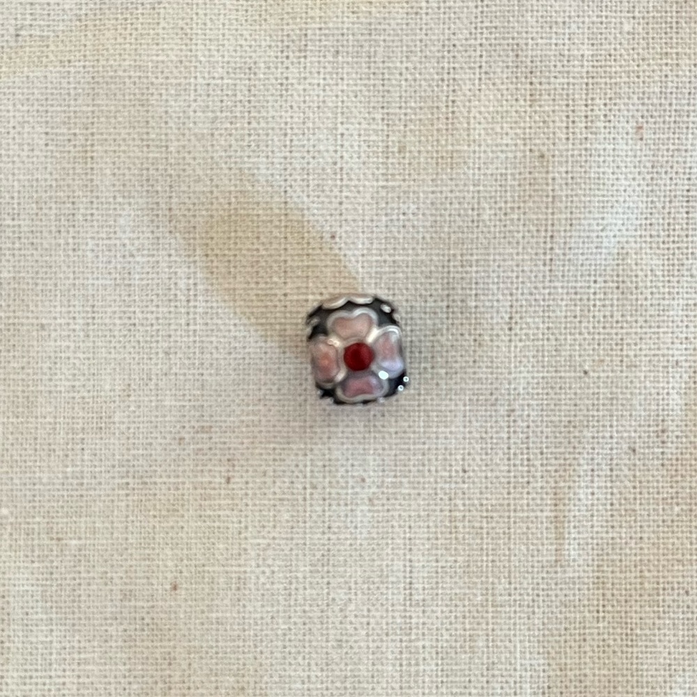 Retired Authentic Pandora Pink Enamel Flower Charm - image 2